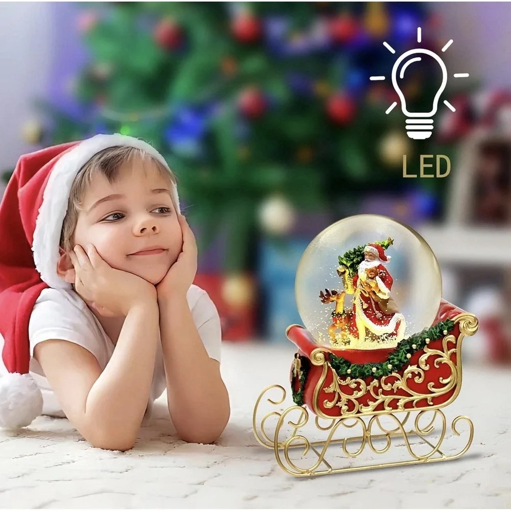Christmas‎ Snowglobe Santa Claus Sleigh With Led Light